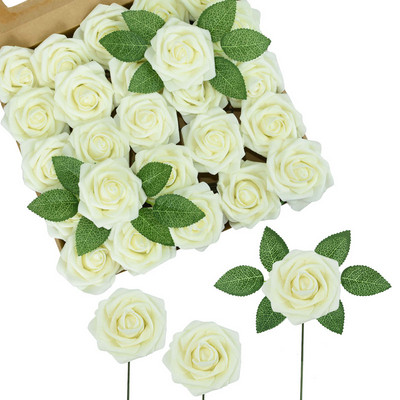 25 buc/cutie Flori artificiale Trandafiri fard de obraz Trandafiri falsi realisti cu tulpina pentru buchete de nunta DIY Decoratiuni pentru casa pentru baby shower