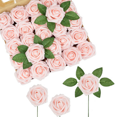 25 buc/cutie Flori artificiale Trandafiri fard de obraz Trandafiri falsi realisti cu tulpina pentru buchete de nunta DIY Decoratiuni pentru casa pentru baby shower