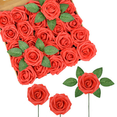 25 buc/cutie Flori artificiale Trandafiri fard de obraz Trandafiri falsi realisti cu tulpina pentru buchete de nunta DIY Decoratiuni pentru casa pentru baby shower