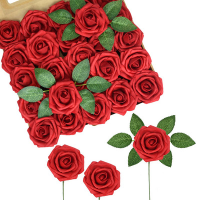 25 buc/cutie Flori artificiale Trandafiri fard de obraz Trandafiri falsi realisti cu tulpina pentru buchete de nunta DIY Decoratiuni pentru casa pentru baby shower