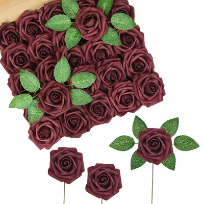 25 buc/cutie Flori artificiale Trandafiri fard de obraz Trandafiri falsi realisti cu tulpina pentru buchete de nunta DIY Decoratiuni pentru casa pentru baby shower