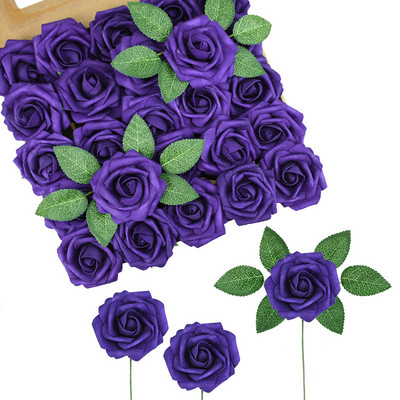 25 buc/cutie Flori artificiale Trandafiri fard de obraz Trandafiri falsi realisti cu tulpina pentru buchete de nunta DIY Decoratiuni pentru casa pentru baby shower