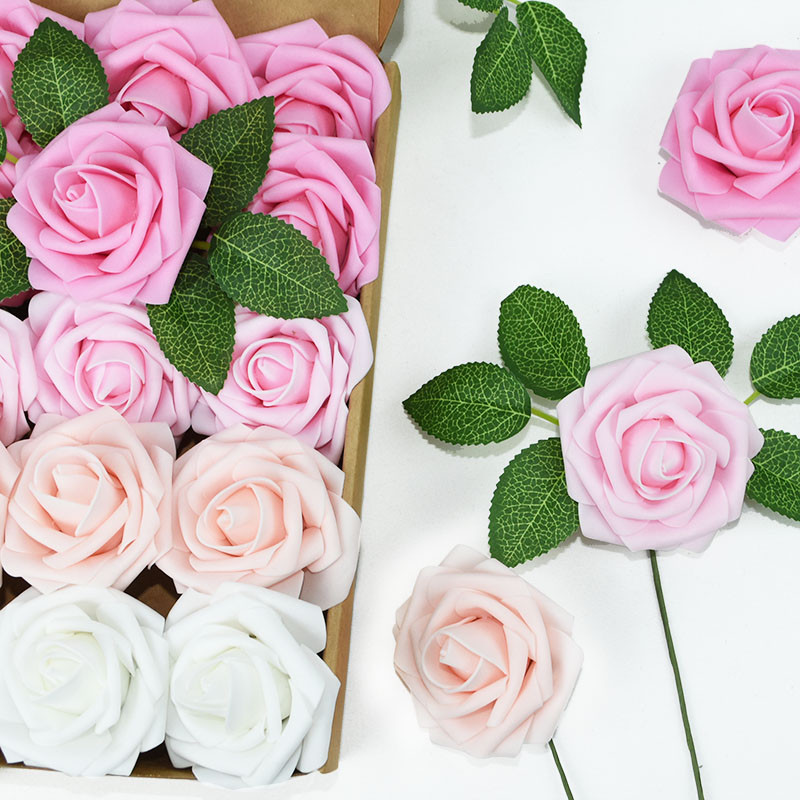 25 buc/cutie Flori artificiale Trandafiri fard de obraz Trandafiri falsi realisti cu tulpina pentru buchete de nunta DIY Decoratiuni pentru casa pentru baby shower