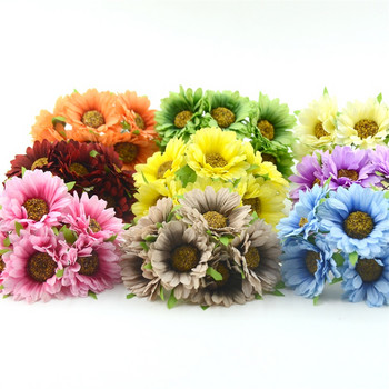 6 τμχ Φτηνό μπουκέτο ηλιοτρόπιο τεχνητό λουλούδι μαργαρίτα για διακόσμηση γάμου Scrapbooking DIY Στεφάνια Craft Fake Flowers
