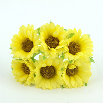 6 τμχ Φτηνό μπουκέτο ηλιοτρόπιο τεχνητό λουλούδι μαργαρίτα για διακόσμηση γάμου Scrapbooking DIY Στεφάνια Craft Fake Flowers