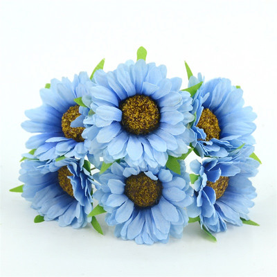 6 τμχ Φτηνό μπουκέτο ηλιοτρόπιο τεχνητό λουλούδι μαργαρίτα για διακόσμηση γάμου Scrapbooking DIY Στεφάνια Craft Fake Flowers