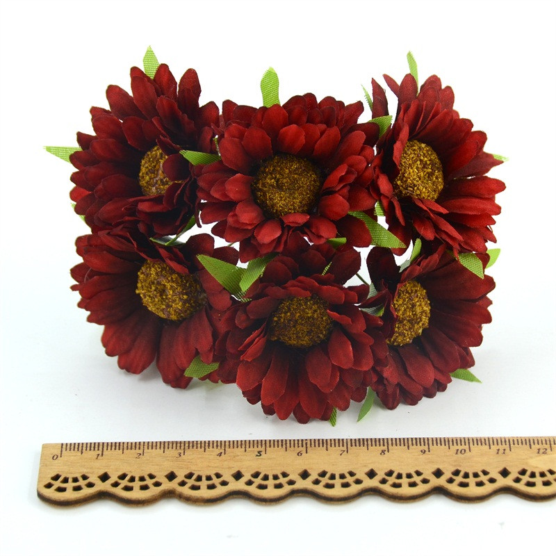 6 τμχ Φτηνό μπουκέτο ηλιοτρόπιο τεχνητό λουλούδι μαργαρίτα για διακόσμηση γάμου Scrapbooking DIY Στεφάνια Craft Fake Flowers