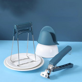 Suport pentru ustensile albastru 3 bucăți bol lingură clemă oală tigaie clemă pentru farfurie fierbinte clește mâner din silicon Accesorii de bucătărie