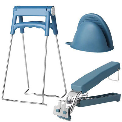 Suport pentru ustensile albastru 3 bucăți bol lingură clemă oală tigaie clemă pentru farfurie fierbinte clește mâner din silicon Accesorii de bucătărie