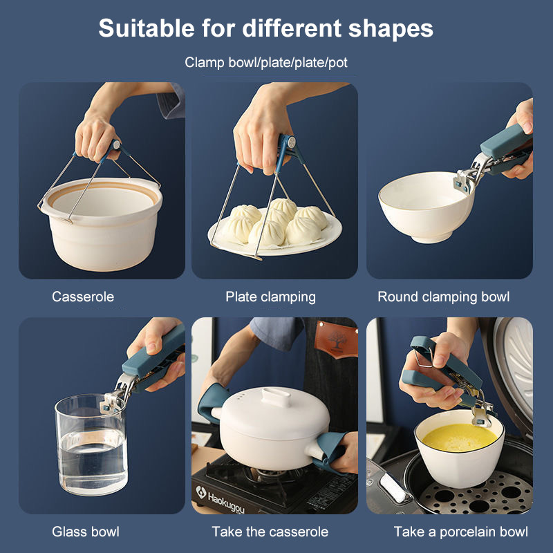 Suport pentru ustensile albastru 3 bucăți bol lingură clemă oală tigaie clemă pentru farfurie fierbinte clește mâner din silicon Accesorii de bucătărie