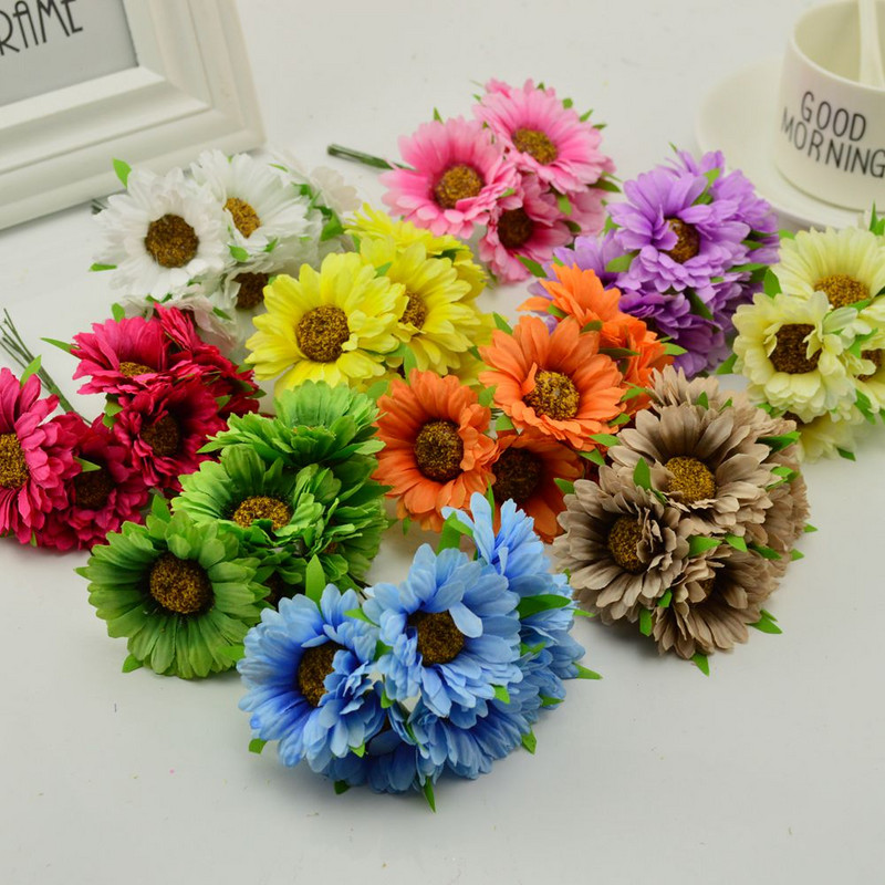 6 buc. flori artificiale gerbera lucrate manual modă acasă grădină mireasă cadou bricolaj material coroană nuntă banchet decorare Crăciun