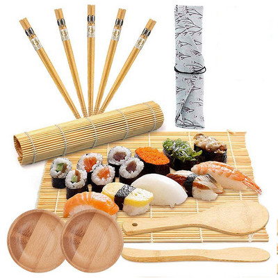 Házi készítésű sushikészítő készlet Bambuszhengerlő barkácsolt sushikészítő készlet, 12 részes konyhai rizshengerítő szerszámok kezdőknek