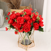 Buchet de flori artificiale de bujor de mătase de 30 cm 7 capete mari 4 muguri mici Flori false ieftine pentru decorarea casei de nuntă de interior