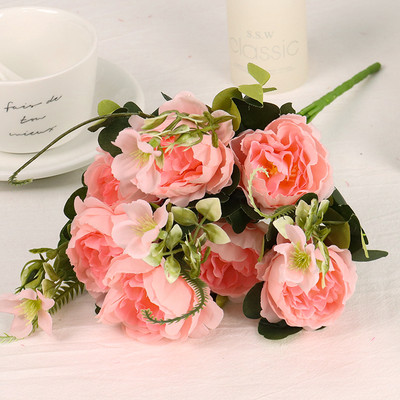 Buchet de flori artificiale de bujor de mătase de 30 cm 7 capete mari 4 muguri mici Flori false ieftine pentru decorarea casei de nuntă de interior