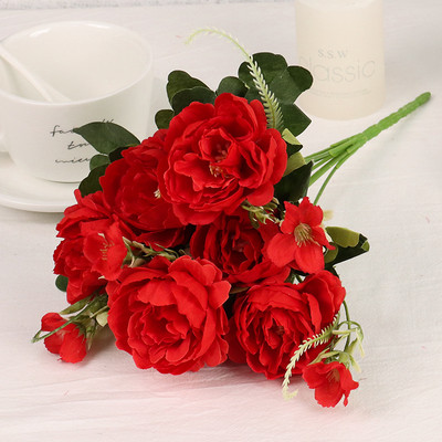 Buchet de flori artificiale de bujor de mătase de 30 cm 7 capete mari 4 muguri mici Flori false ieftine pentru decorarea casei de nuntă de interior