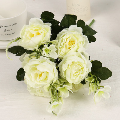 Buchet de flori artificiale de bujor de mătase de 30 cm 7 capete mari 4 muguri mici Flori false ieftine pentru decorarea casei de nuntă de interior