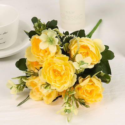 Buchet de flori artificiale de bujor de mătase de 30 cm 7 capete mari 4 muguri mici Flori false ieftine pentru decorarea casei de nuntă de interior