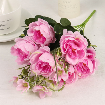 Buchet de flori artificiale de bujor de mătase de 30 cm 7 capete mari 4 muguri mici Flori false ieftine pentru decorarea casei de nuntă de interior