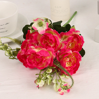 Buchet de flori artificiale de bujor de mătase de 30 cm 7 capete mari 4 muguri mici Flori false ieftine pentru decorarea casei de nuntă de interior