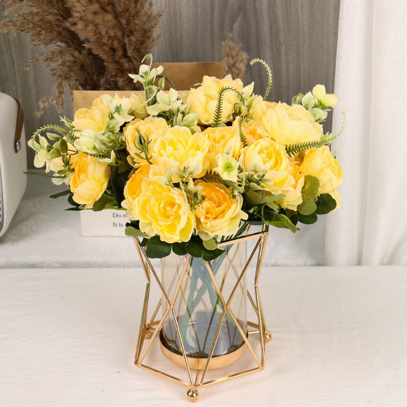 Buchet de flori artificiale de bujor de mătase de 30 cm 7 capete mari 4 muguri mici Flori false ieftine pentru decorarea casei de nuntă de interior