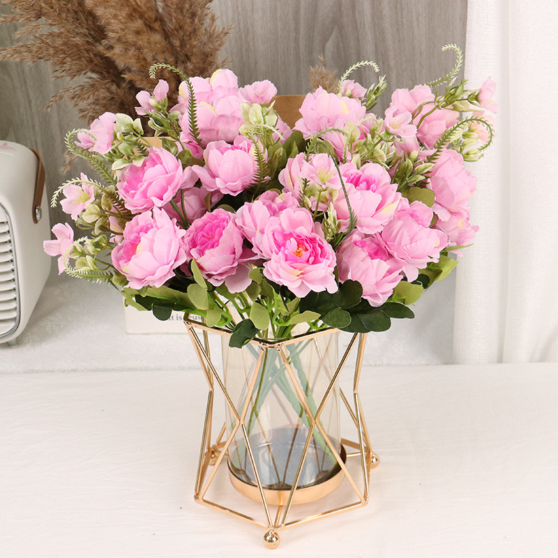 Buchet de flori artificiale de bujor de mătase de 30 cm 7 capete mari 4 muguri mici Flori false ieftine pentru decorarea casei de nuntă de interior