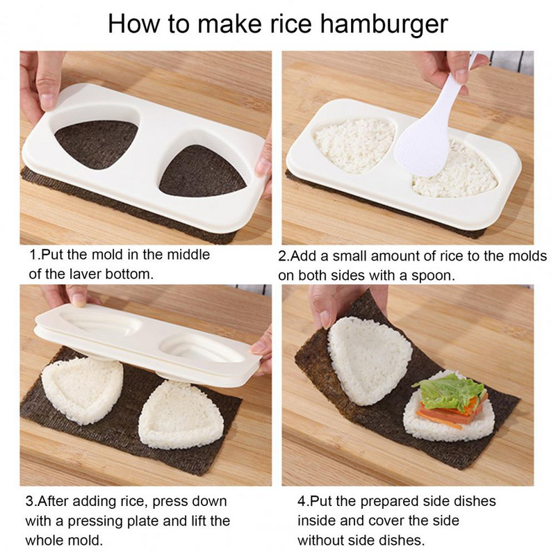 Formă utilă pentru bile de orez Matriză portabilă Musubi, antiaderentă, triunghi, rotund, pătrat, pentru Onigiri