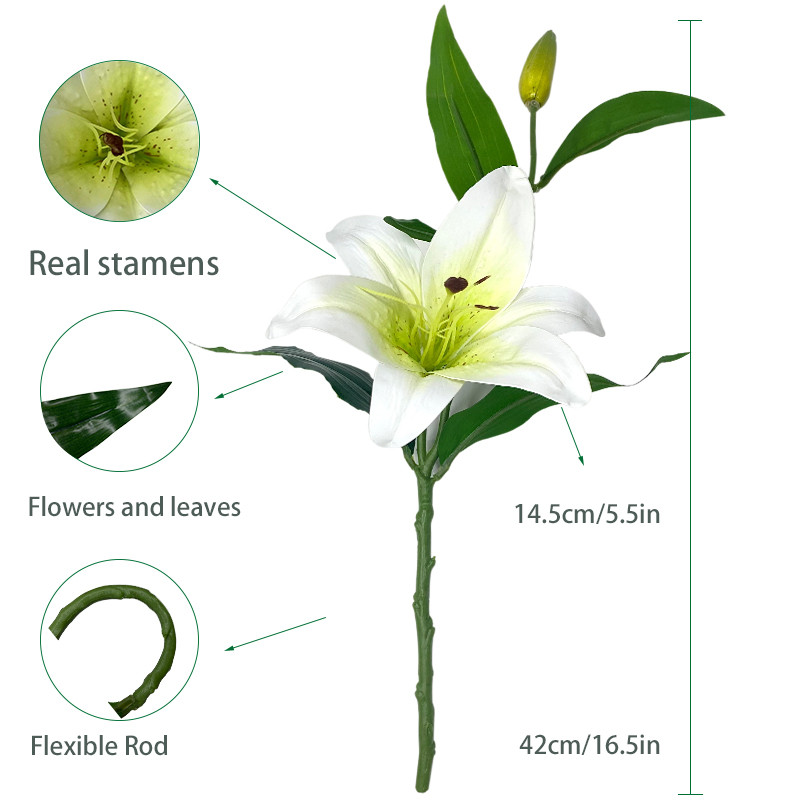 Visokokvalitetni bijeli ljiljan lateks pravi dodir Umjetno cvijeće mladenka svadbena zabava za kućne dekoracije Poklon buket Soba DIY Dekor