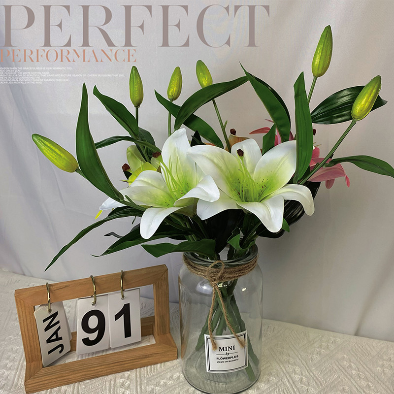 Visokokvalitetni bijeli ljiljan lateks pravi dodir Umjetno cvijeće mladenka svadbena zabava za kućne dekoracije Poklon buket Soba DIY Dekor