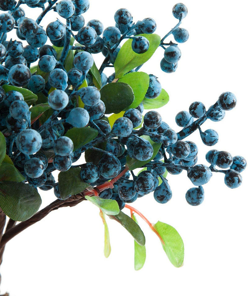 Pachet de 5 flori artificiale din plastic, 25 cm, fructe de pădure din California, fructe de afine, flori de mătase false, pentru acasă, pentru petrecere, nuntă, albastru