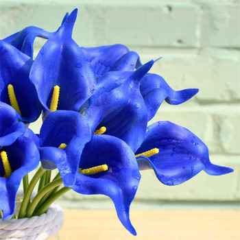 Blue Calla Lily Изкуствени цветя Истински сензорни лилии Букет Фалшиви цветя Изкуствени за декорация за декорация на цветя за дома