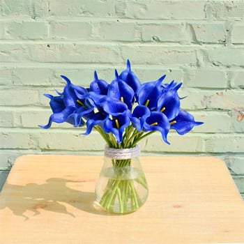 Blue Calla Lily Изкуствени цветя Истински сензорни лилии Букет Фалшиви цветя Изкуствени за декорация за декорация на цветя за дома