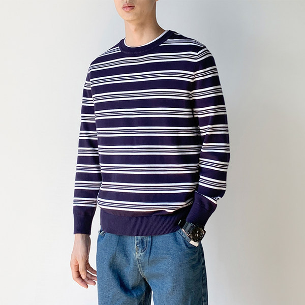 Muški prugasti džemper s okruglim izrezom