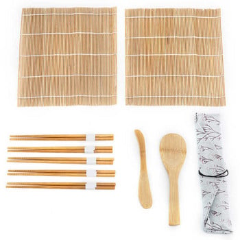 9 бр./компл. Бамбуков комплект за приготвяне на суши включва 2 подвижни подложки 5 клечки за хранене 1 гребло 1 острие за суши ново