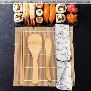 9 бр./компл. Бамбуков комплект за приготвяне на суши включва 2 подвижни подложки 5 клечки за хранене 1 гребло 1 острие за суши ново