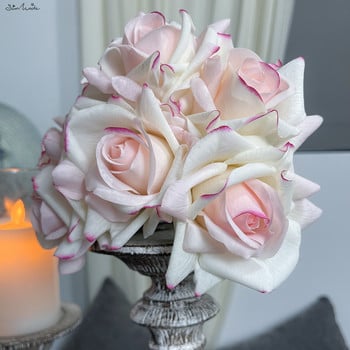 Sunmade 1 Pc Luxury Real Touch Big Rose Hand Feel Artificial Flowers Νυφική ανθοδέσμη Διακόσμηση Τραπεζιού Γάμου Ανθοσυνθέσεις