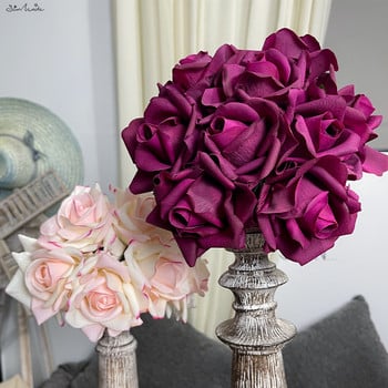 Sunmade 1 Pc Luxury Real Touch Big Rose Hand Feel Artificial Flowers Νυφική ανθοδέσμη Διακόσμηση Τραπεζιού Γάμου Ανθοσυνθέσεις