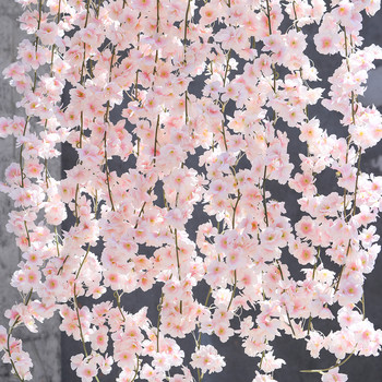 PARTY JOY 1PC 144 1.8M изкуствени лози от черешов цвят Фалшиви копринени цветя Висящ гирлянд за чаено парти Сватбена арка Домашен декор