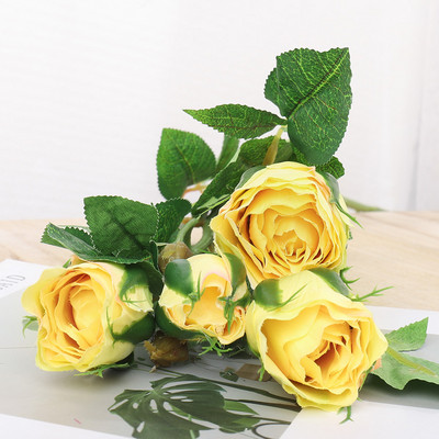 Ramă lungă roz, trandafiri artificiali, flori de mătase, nuntă, sufragerie, decorarea casei, tijă din plastic, 4 capete, flori false, aranjați hotel.