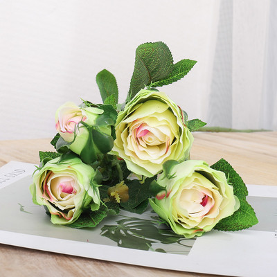 Ramă lungă roz, trandafiri artificiali, flori de mătase, nuntă, sufragerie, decorarea casei, tijă din plastic, 4 capete, flori false, aranjați hotel.