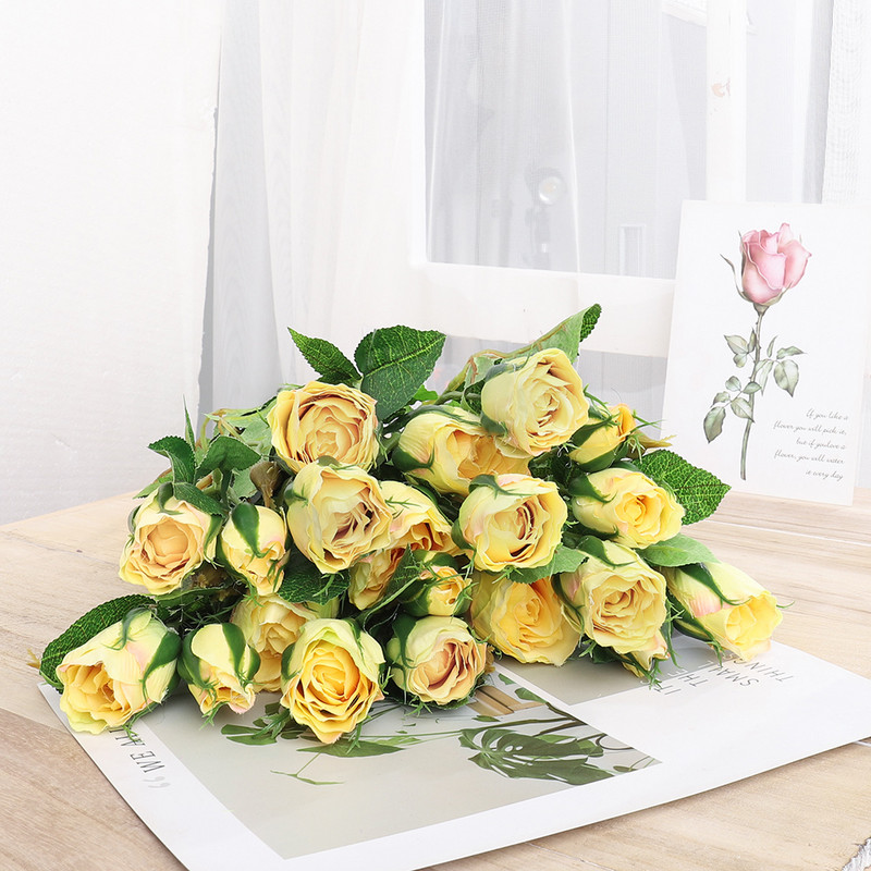 Ramă lungă roz, trandafiri artificiali, flori de mătase, nuntă, sufragerie, decorarea casei, tijă din plastic, 4 capete, flori false, aranjați hotel.