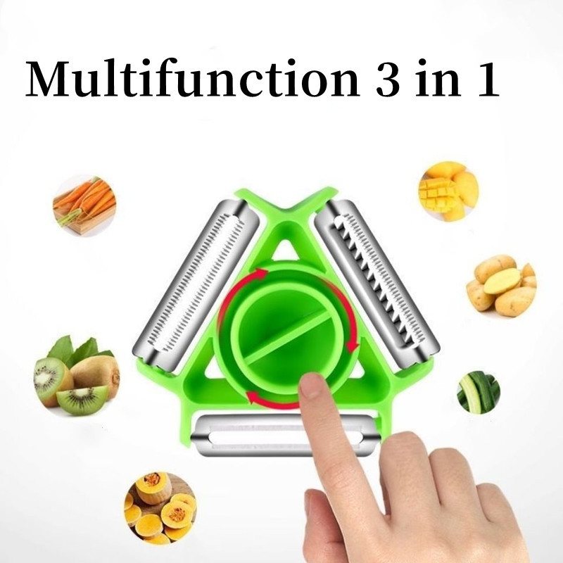 Magic Trio 3 în 1 Curățător de curățat din oțel inoxidabil Mașină de curățat alimente multifuncțional Răzătoare detașabilă Tocător de legume Accesorii de bucătărie