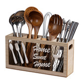 Mediniai stalo indai Caddy natūralūs sidabro dirbinių laikikliai, didelės talpos 4 skyreliai indai, stalo įrankiai, šakutės, šaukštai, peiliai