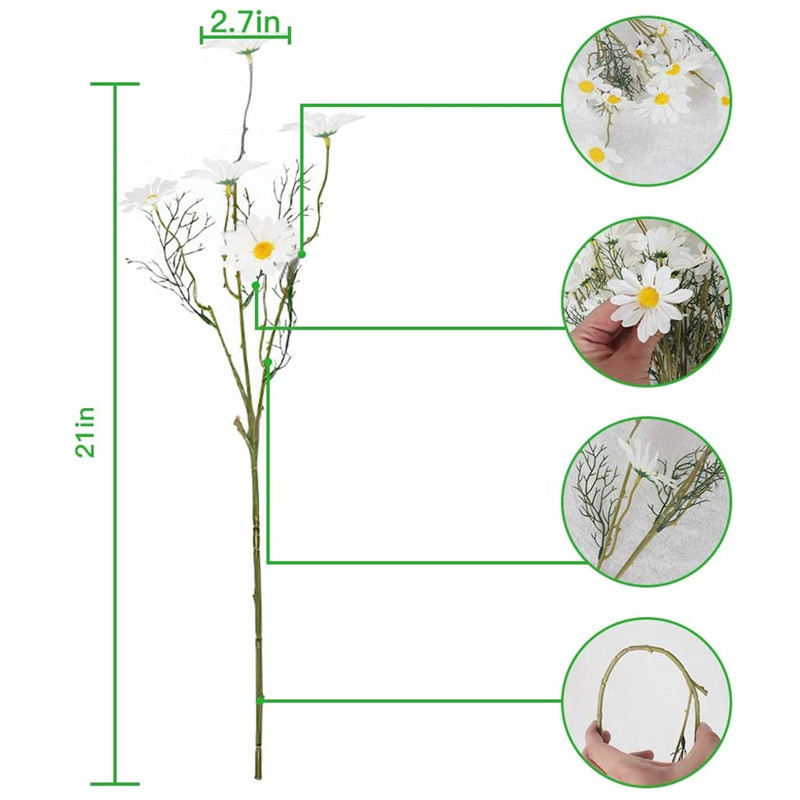 Kummelid 15 pead siidist kunstlill karikakra valge võltslilled tuba pulmaauto laua pidu Kingitused kaunistused isetehtud kimp