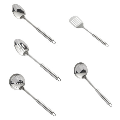 Roostevabast terasest toiduvalmistamislusikas Majapidamislabida ümmargune toru käepidemega kööginõude komplekt Köögiseadmed #t2g