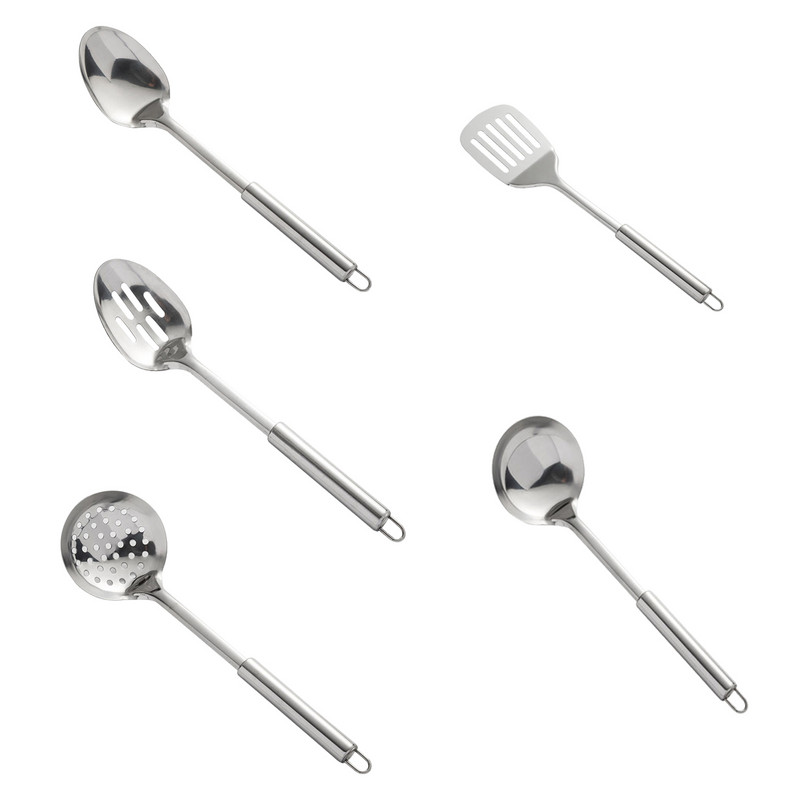 Roostevabast terasest toiduvalmistamislusikas Majapidamislabida ümmargune toru käepidemega kööginõude komplekt Köögiseadmed #t2g