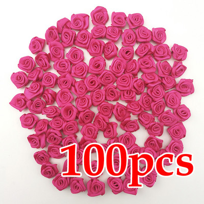 (100 τεμ./συσκευασία) 10*10mm Φρέσκια ροζ κορδέλα λουλούδια μικρού μεγέθους Υψηλής ποιότητας σατέν κορδέλα λουλούδια χειροτεχνία Εορταστική διακόσμηση πάρτι