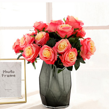 Simulation Bouquet 9 Heads Artificial Rose Silk Fake Flower Σπίτι Σαλόνι Τραπεζαρία Διακόσμηση γάμου Μωβ Υψηλής ποιότητας