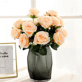 Simulation Bouquet 9 Heads Artificial Rose Silk Fake Flower Σπίτι Σαλόνι Τραπεζαρία Διακόσμηση γάμου Μωβ Υψηλής ποιότητας