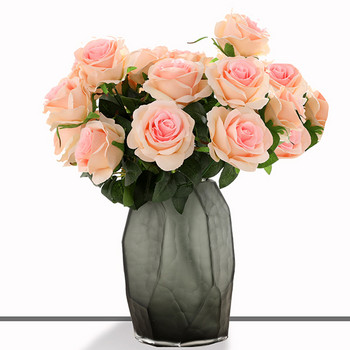 Simulation Bouquet 9 Heads Artificial Rose Silk Fake Flower Σπίτι Σαλόνι Τραπεζαρία Διακόσμηση γάμου Μωβ Υψηλής ποιότητας