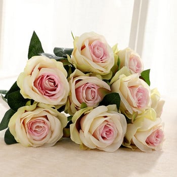 Simulation Bouquet 9 Heads Artificial Rose Silk Fake Flower Σπίτι Σαλόνι Τραπεζαρία Διακόσμηση γάμου Μωβ Υψηλής ποιότητας